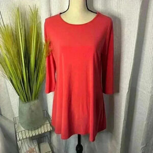 Clara Sun Woo USA Women’s M Red 3/4 Sleeve Back Neck Cutout Tunic Top